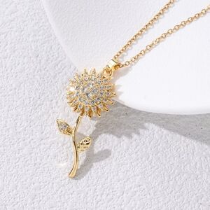 Starlight Spinner Rotating Zircon Sunflower Pendant Necklace